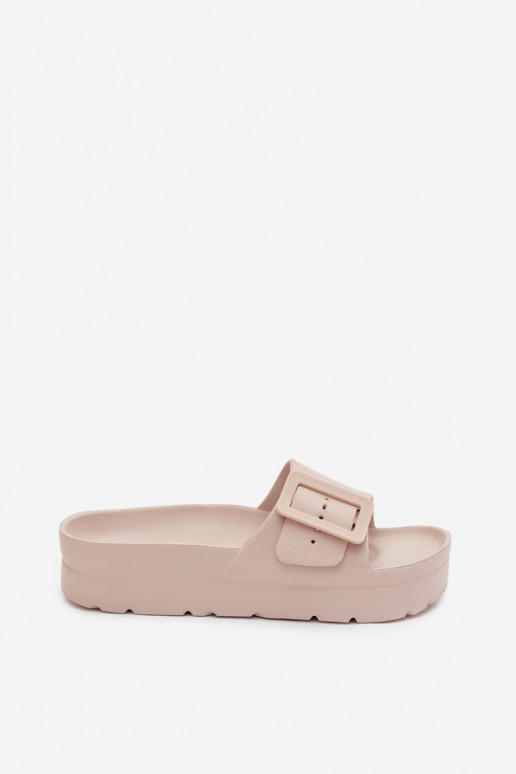 Beige Damen-Slipper mit Plattform und Schnallen Caramel