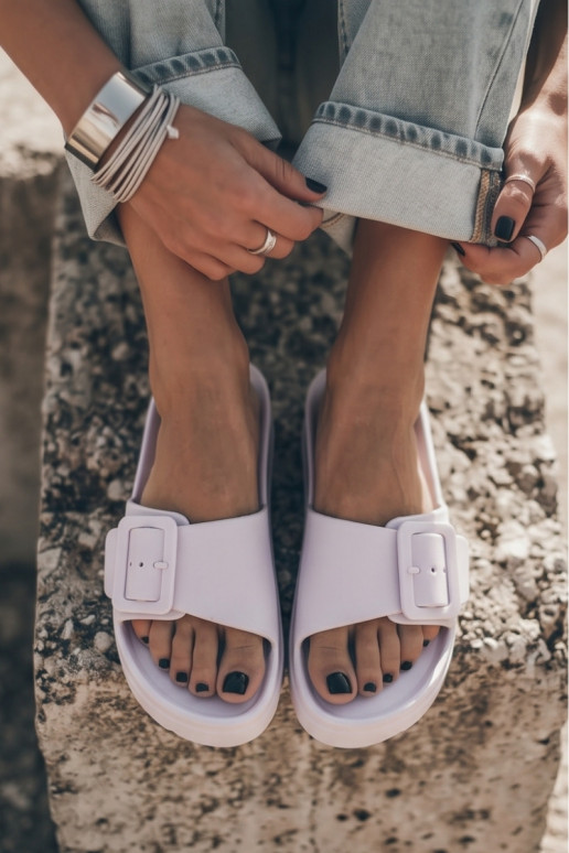 Weiße Damen-Slipper mit Plattform und Schnallen Caramel