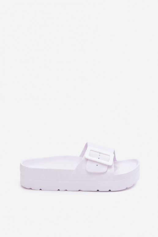 Weiße Damen-Slipper mit Plattform und Schnallen Caramel