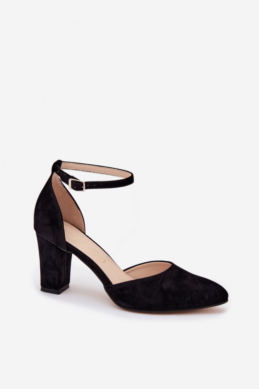 Schwarze Schuhe mit Riemen und spitzen Zehen Zazoo 823