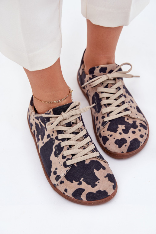 Braun-beige Kunstveloursleder Freizeitschuhe Barefoot Zazoo N1120
