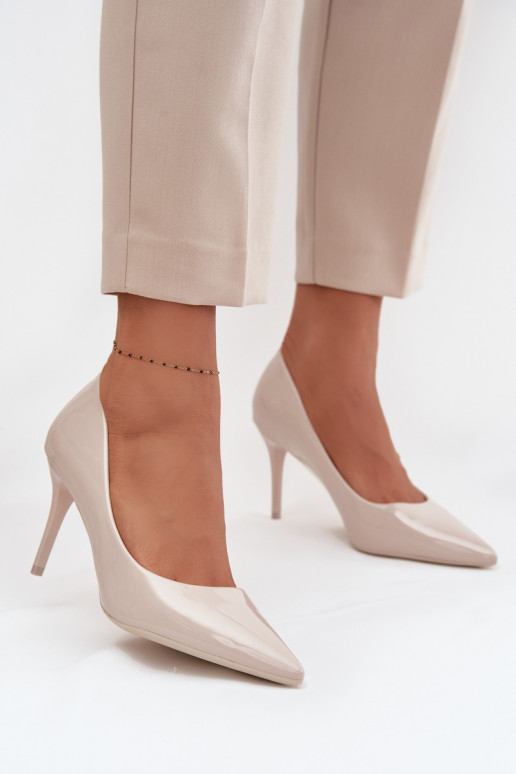 Elfenbein Kunstleder High Heels mit Lackeffekt Jadira