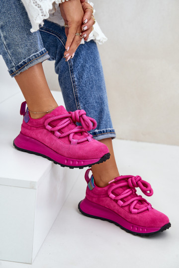 Rosa Kunstveloursleder Sneaker mit robustem Schnürsenkel Artiker 54C1461