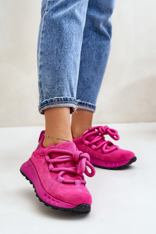 Rosa Kunstveloursleder Sneaker mit robustem Schnürsenkel Artiker 54C1461