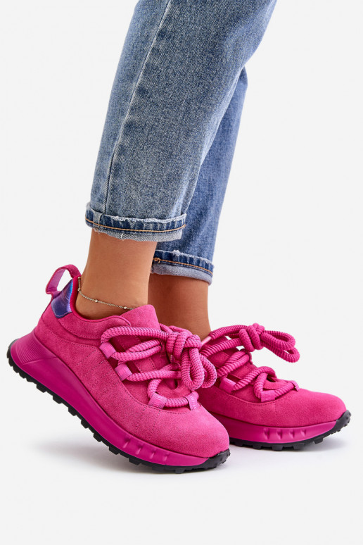 Rosa Kunstveloursleder Sneaker mit robustem Schnürsenkel Artiker 54C1461