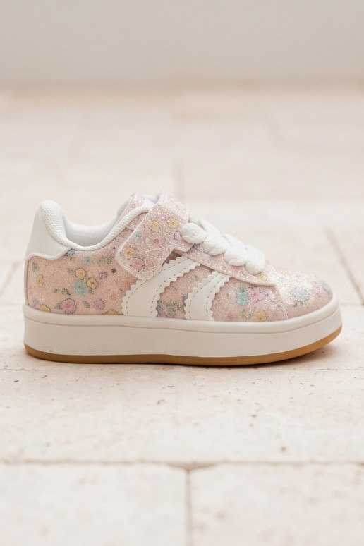 Glänzende Sportschuhe mit Blumen in Rosa Tessina