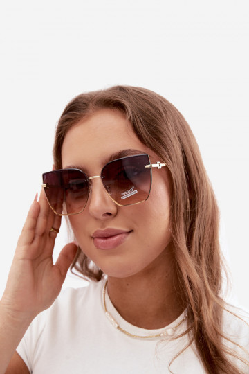 Randlose Cat-Eye-Sonnenbrille mit UV 400 Filter braun