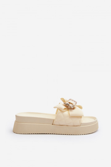 Beige Damenhausschuhe mit Schleifen und Teddybären Katterina 2