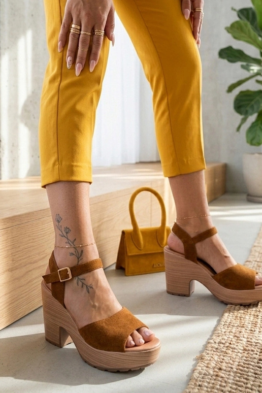 Braune Damen-Sandalen auf klobigem Absatz Elara