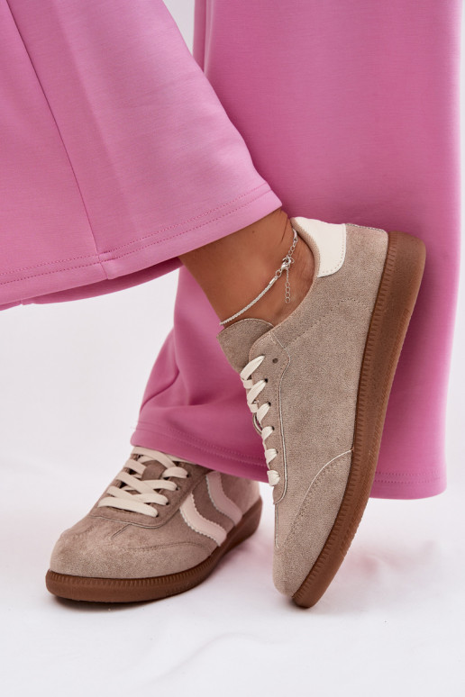 Beige Damen-Sneaker aus Kunstveloursleder Jesavella
