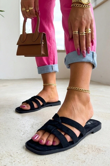 Schwarze Damenclogs mit Riemen aus Kunstveloursleder Cordelia 2