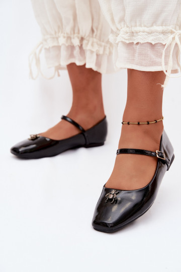 Schwarze lackierte Ballerinas mit Riemen und Schnalle aus Kunstleder Pinea 2