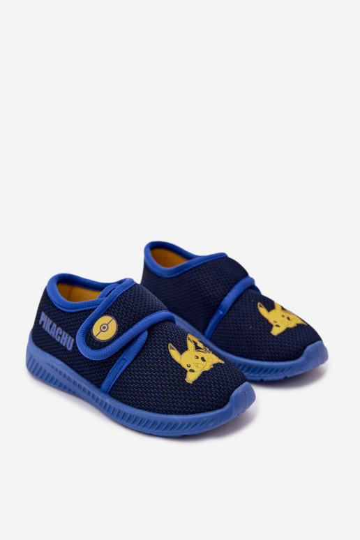 Jungen Hausschuhe mit Klettverschluss Pikachu dunkelblau