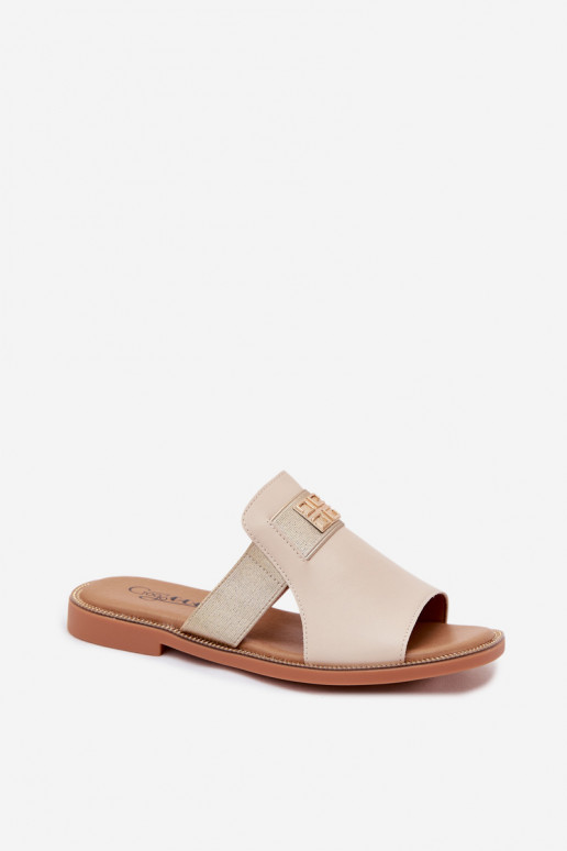 Damen Sandfarbene Slipper mit goldenen Details Pearlie