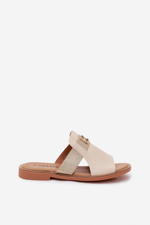 Damen Sandfarbene Slipper mit goldenen Details Pearlie