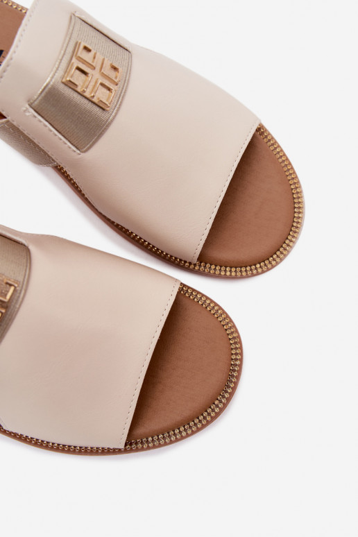 Damen Sandfarbene Slipper mit goldenen Details Pearlie