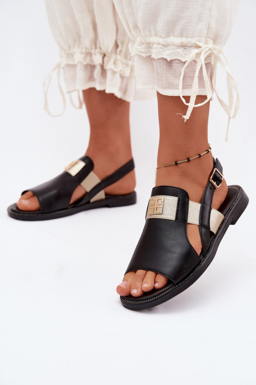 Schwarze Damen Sandalen mit goldenen Details Birdie