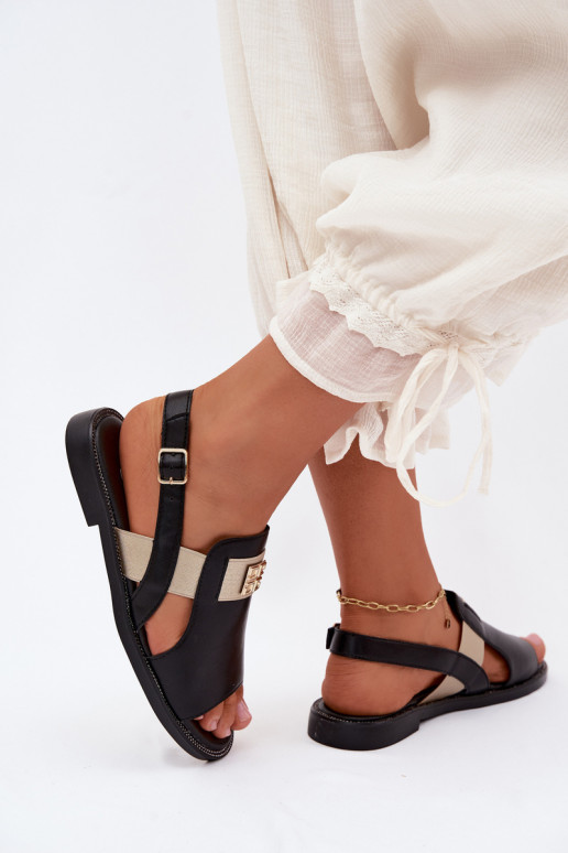 Schwarze Damen Sandalen mit goldenen Details Birdie