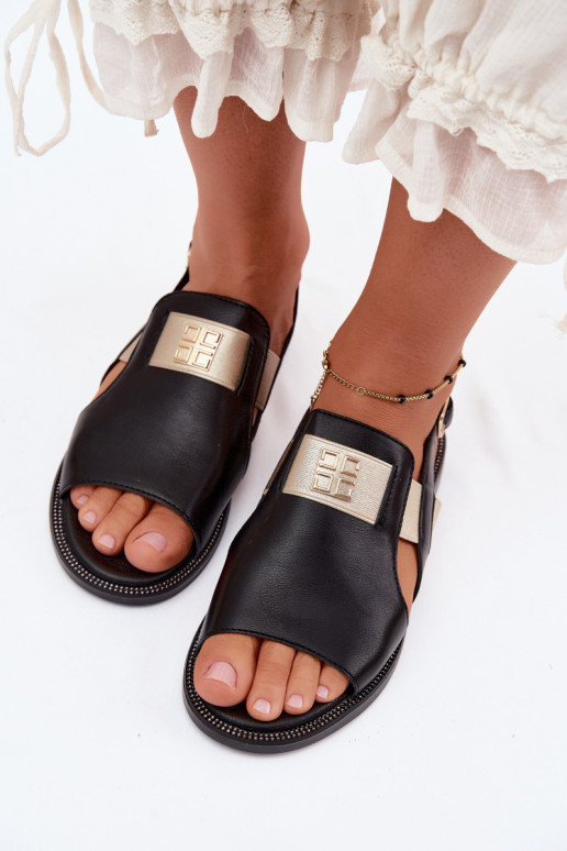 Schwarze Damen Sandalen mit goldenen Details Birdie