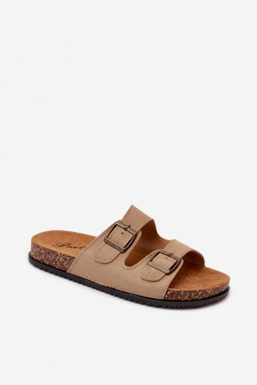Damen Sandfarbene Slipper mit Schnallen Brigid