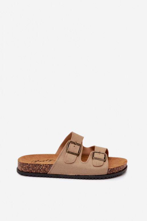 Damen Sandfarbene Slipper mit Schnallen Brigid