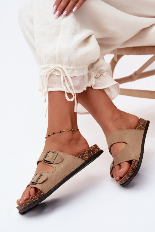 Damen Sandfarbene Slipper mit Schnallen Brigid