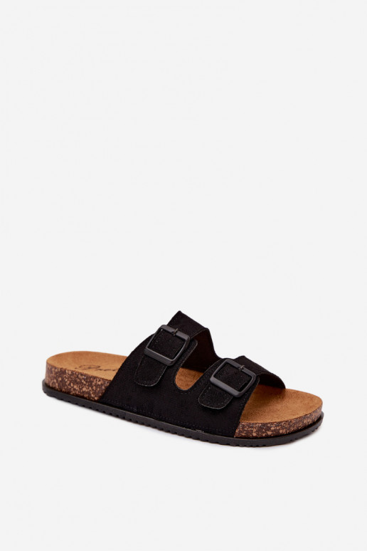 Damen schwarze Slipper mit Schnallen Brigid