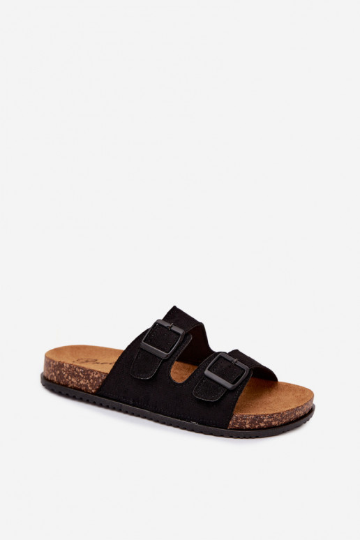 Damen schwarze Slipper mit Schnallen Brigid