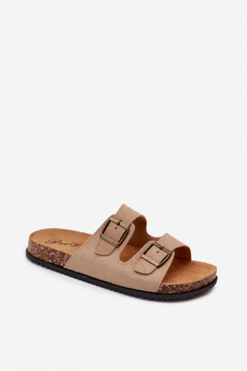 Herren sandfarbene Slipper mit Schnallen Ruby