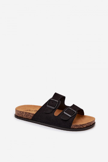 Herren schwarze Slipper mit Schnallen Ruby