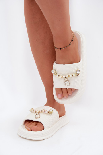 Damen weiße leichte Slipper mit Ornamenten Rosehip