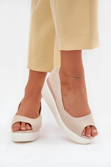 Beige Damen-Plateausandalen aus Kunstveloursleder "Velira" 2