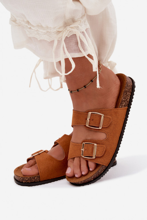 Damen braune Slipper mit Schnallen Brigid