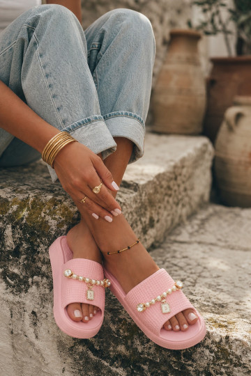 Damen rosa leichte Slipper mit Ornamenten Rosehip 2