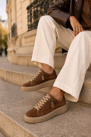 Damen-Sneaker mit Plattform aus braunem Kunstveloursleder Corisa