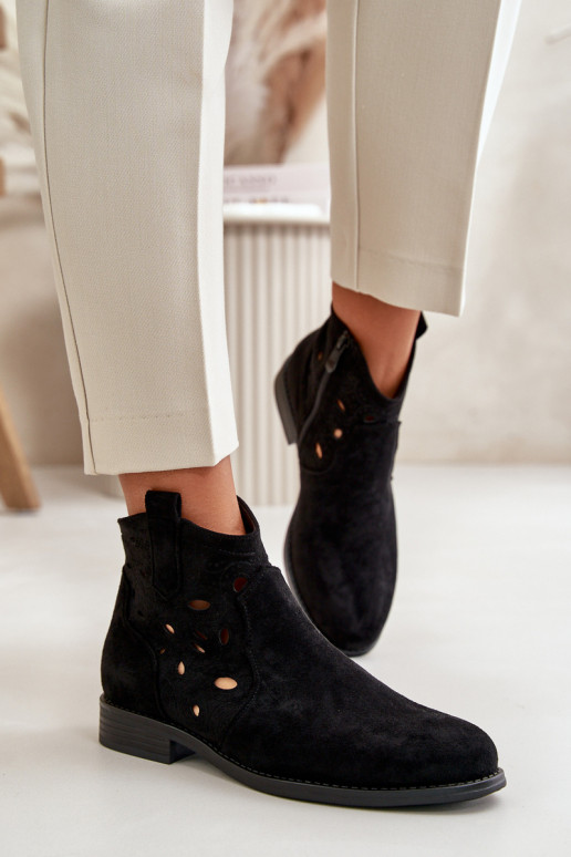Damen Stiefeletten mit Spitzen-Elementen in schwarzer Farbe S.Barski HY42-081