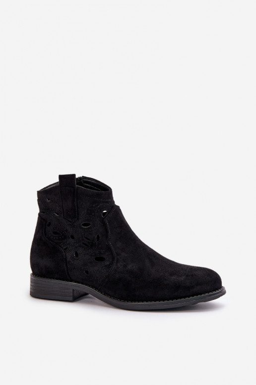 Damen Stiefeletten mit Spitzen-Elementen in schwarzer Farbe S.Barski HY42-081