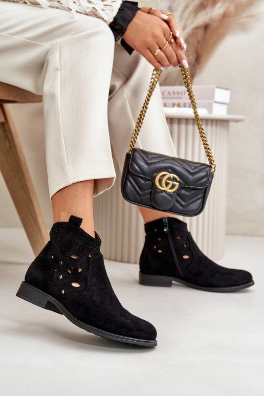 Damen Stiefeletten mit Spitzen-Elementen in schwarzer Farbe S.Barski HY42-081