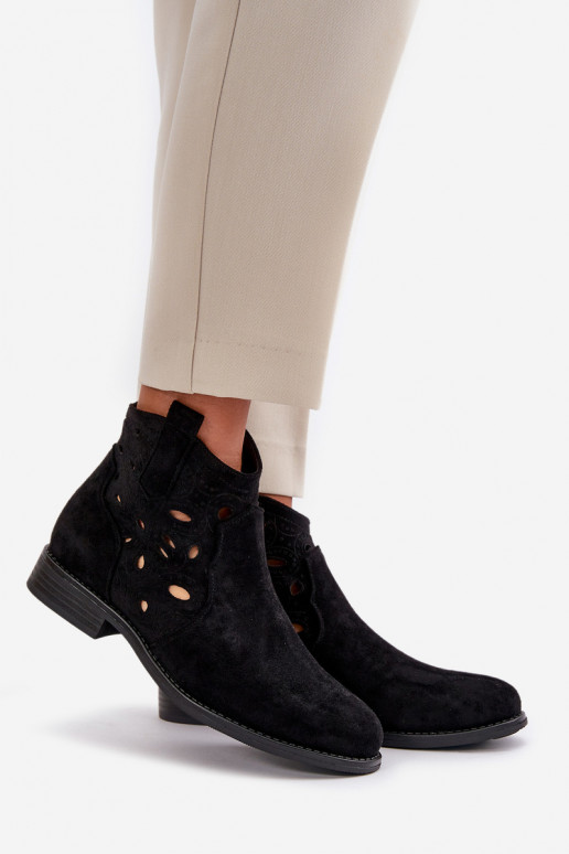Damen Stiefeletten mit Spitzen-Elementen in schwarzer Farbe S.Barski HY42-081