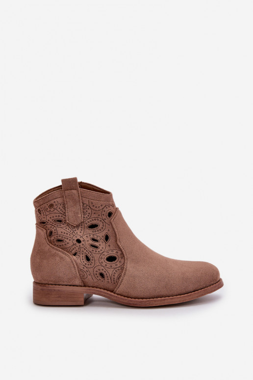 Damen Stiefeletten mit Spitzen-Elementen in brauner Farbe S.Barski HY42-081