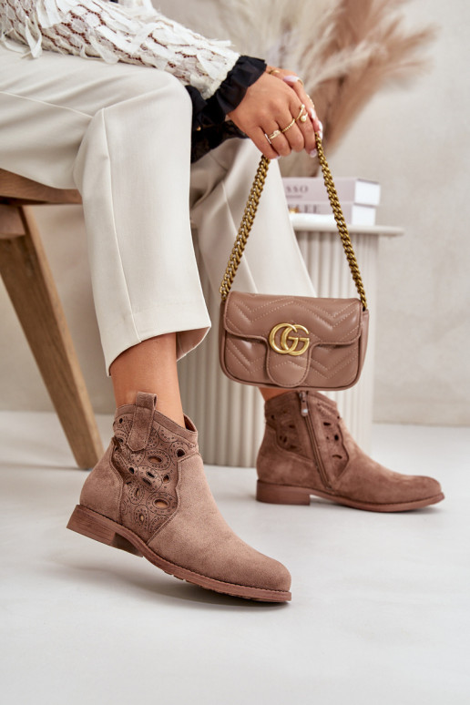 Damen Stiefeletten mit Spitzen-Elementen in brauner Farbe S.Barski HY42-081
