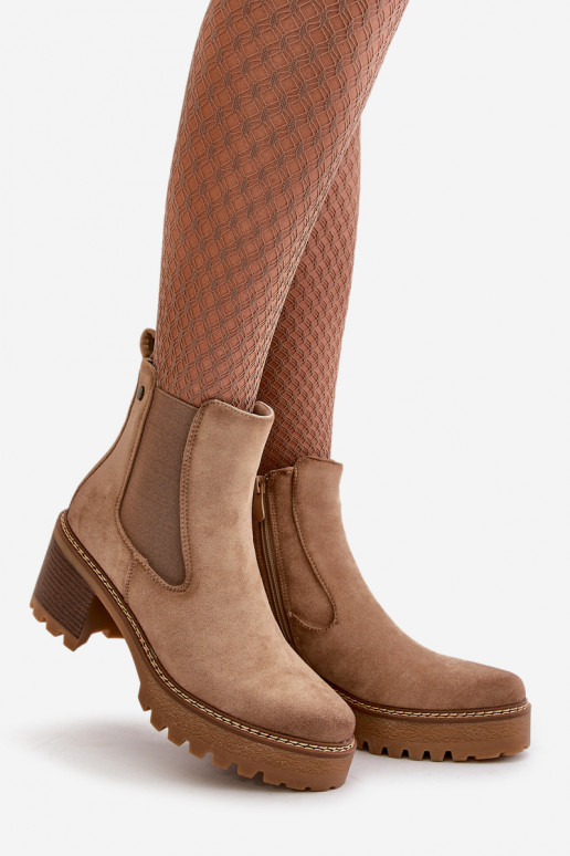Damen isolierte Stiefeletten aus Kunstsuede in Sandfarbe Irissinae