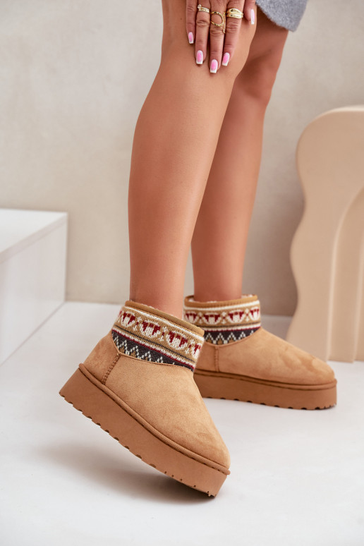 Braune Schneestiefel mit Mustern und Plattform Avatharia