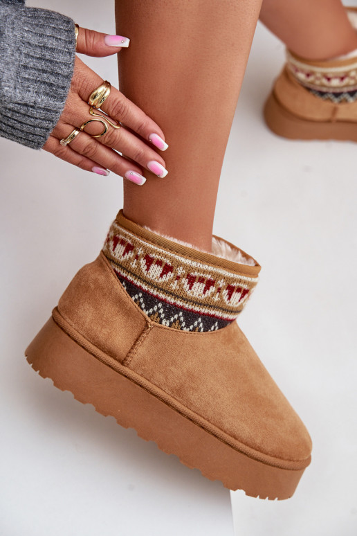Braune Schneestiefel mit Mustern und Plattform Avatharia