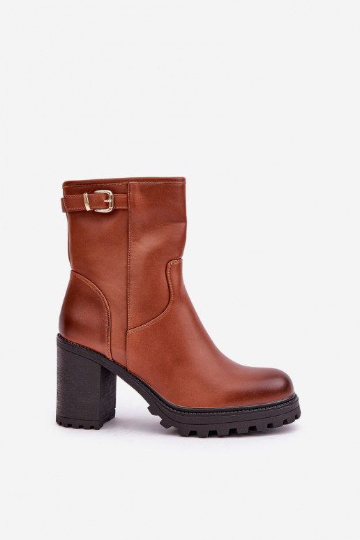 Braune isolierte Stiefeletten mit Absätzen und Schnallen Selavia