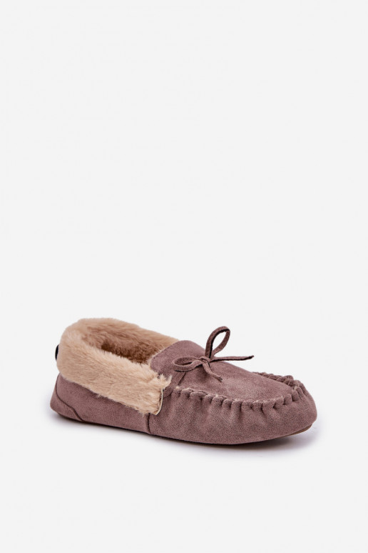 Beige Damen Mokassinslipper mit Fell Kleogoria