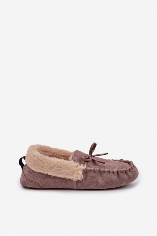 Beige Damen Mokassinslipper mit Fell Kleogoria