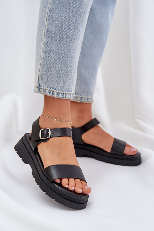 Schwarze Damen Sandalen mit Plattform Evaretha