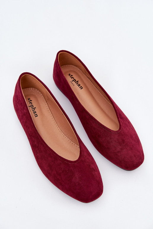 Klassische Ballerinas aus bordeaux Kunstveloursleder Osallin