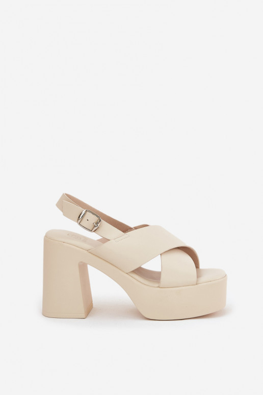 Damen-Sandalen mit hohen Absätzen auf Plattform aus elfenbeinfarbenem Kunstleder Annavin